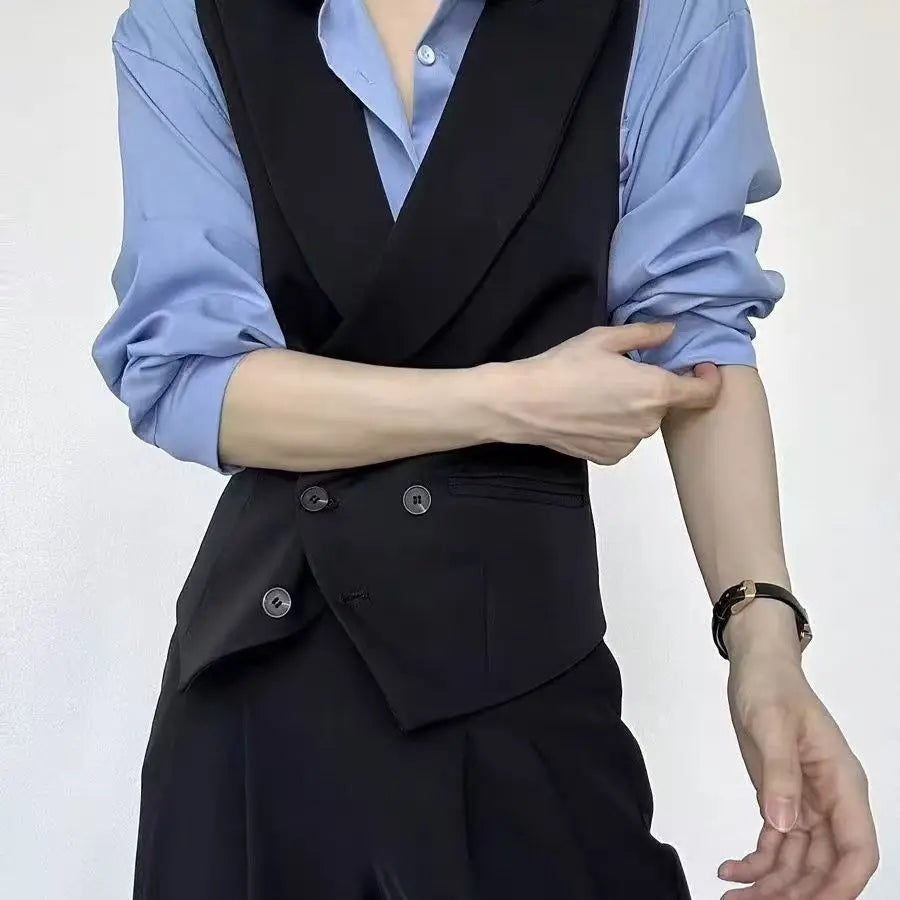 Slim Fit Black V-Neck Single Breasted Suit Vest for Women