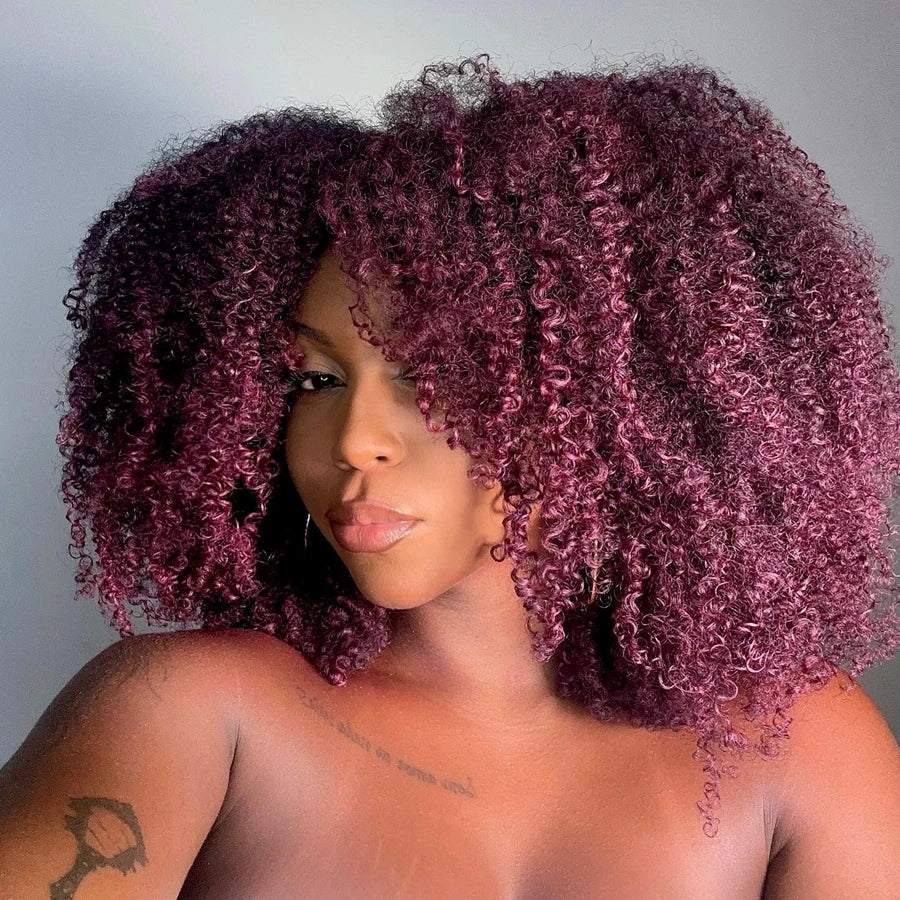 Burgundy Kinky Curly Pixie Bob Human Hair Wig for Women