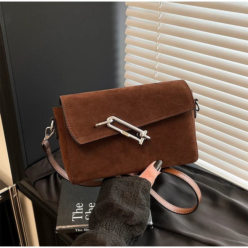 Retro Frosted New Shoulder Bag Women Autumn And Winter Suede High-end Fashion Women's Wallet Versatile Texture Small Square Bag