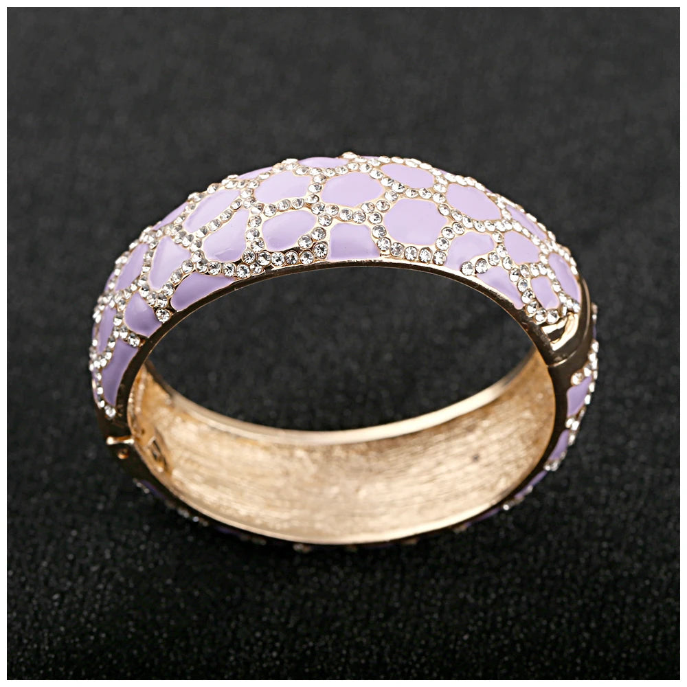 Colorful Enameled Rhinestone Statement Bangle Bracelet for Women