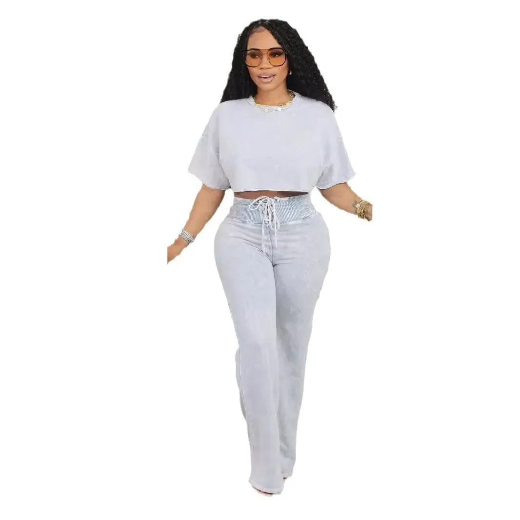 Tie Dye Crop Top and Pants Two Piece Tracksuit Set for Women