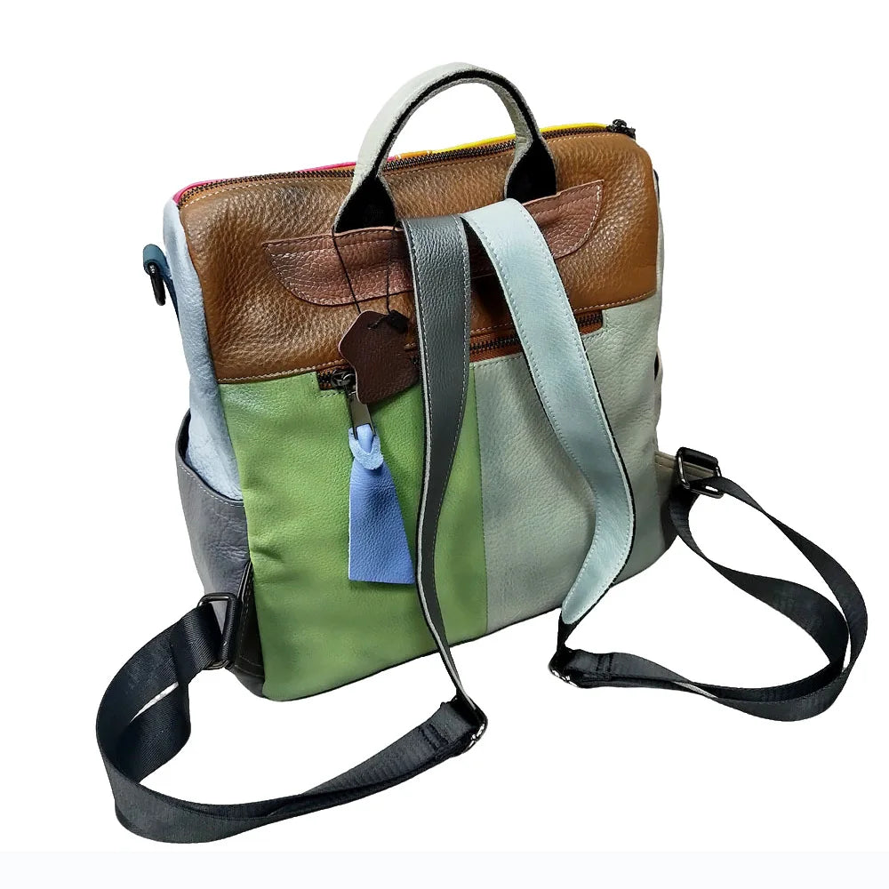 ABQP New Women's Backpack Luxury Brand Genuine Leather Handmade Color Women's Backpack Large Capacity Travel Leisure Backpack