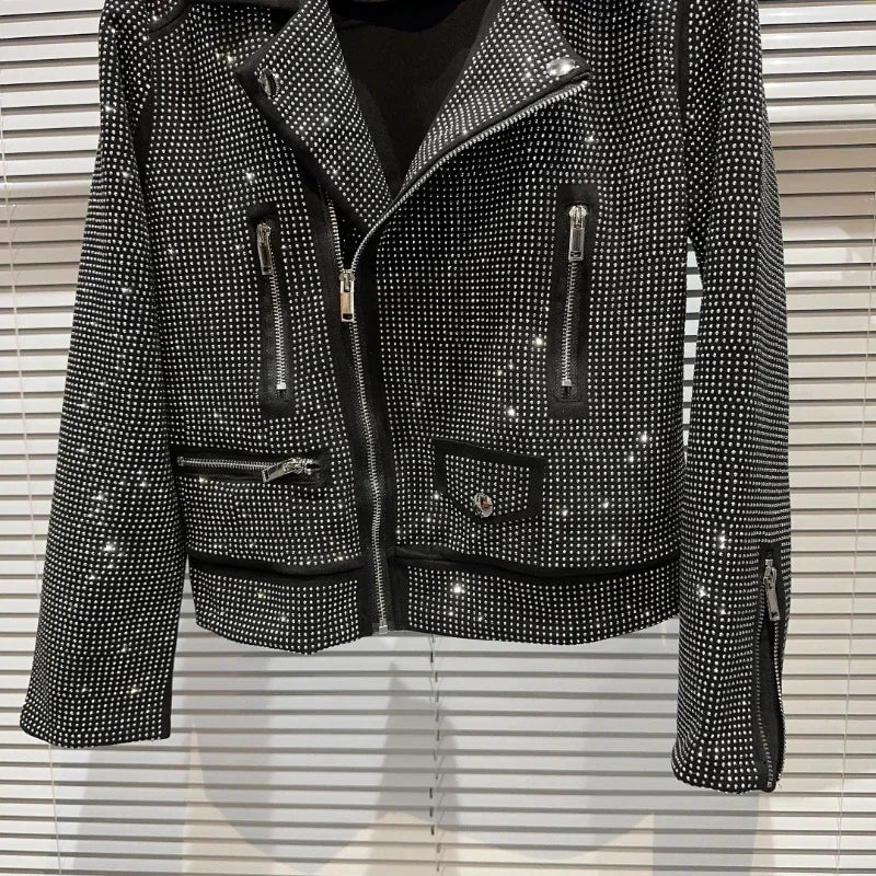 Sequined Embellished Zip Front Bomber Jacket For Women