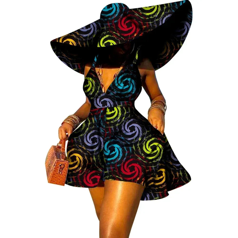 Sleeveless V Neck African Print Jumpsuit for Women