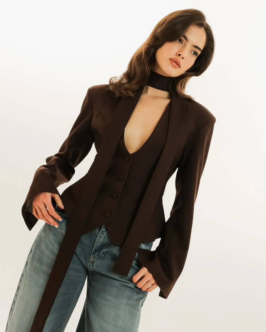 Elegant V Neck Long Sleeve Blazer Jacket for Women