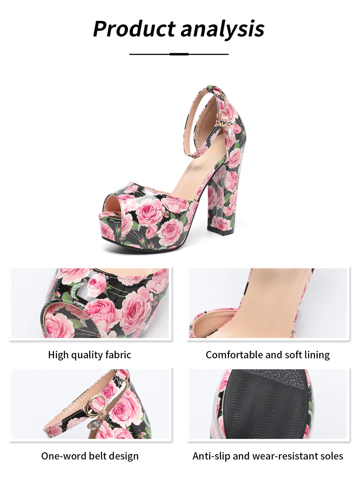 Platform Pink Print Summer High Heel Sandals for Women