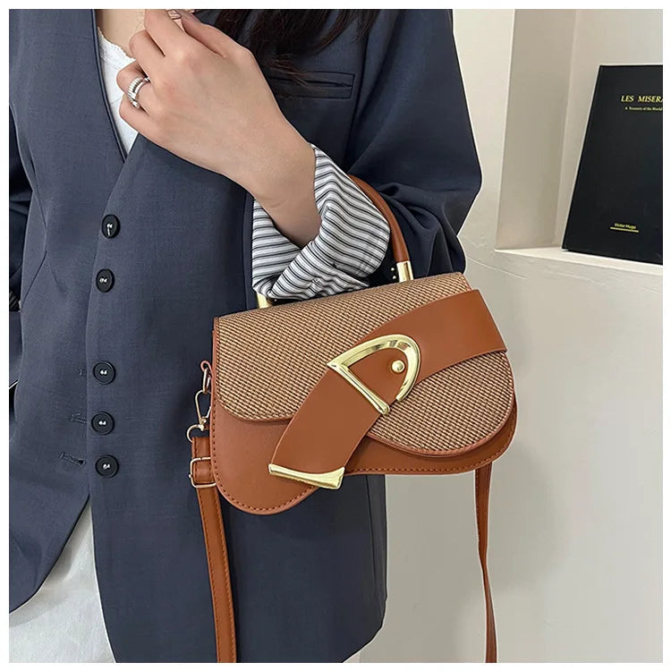 Women's Elegant Minimalist Shoulder Bag Golden-Tone Hardware Adjustable Strap Formal Purse Durable Handbag Fashionable Tote