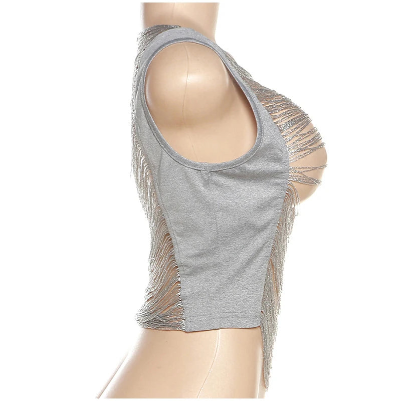Tassel Patchwork Backless Casual Vest Top For Women