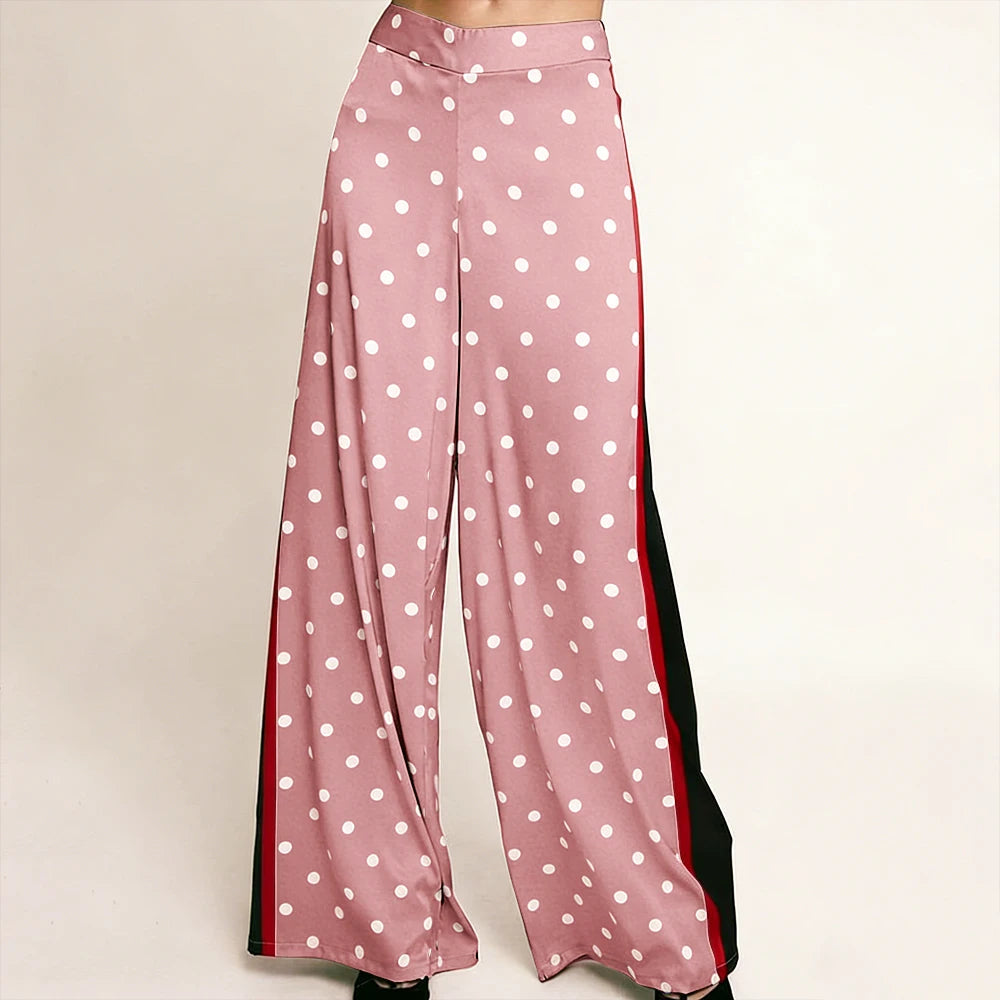 Elegant High Waist Polka Dot Wide Leg Satin Pants For Women