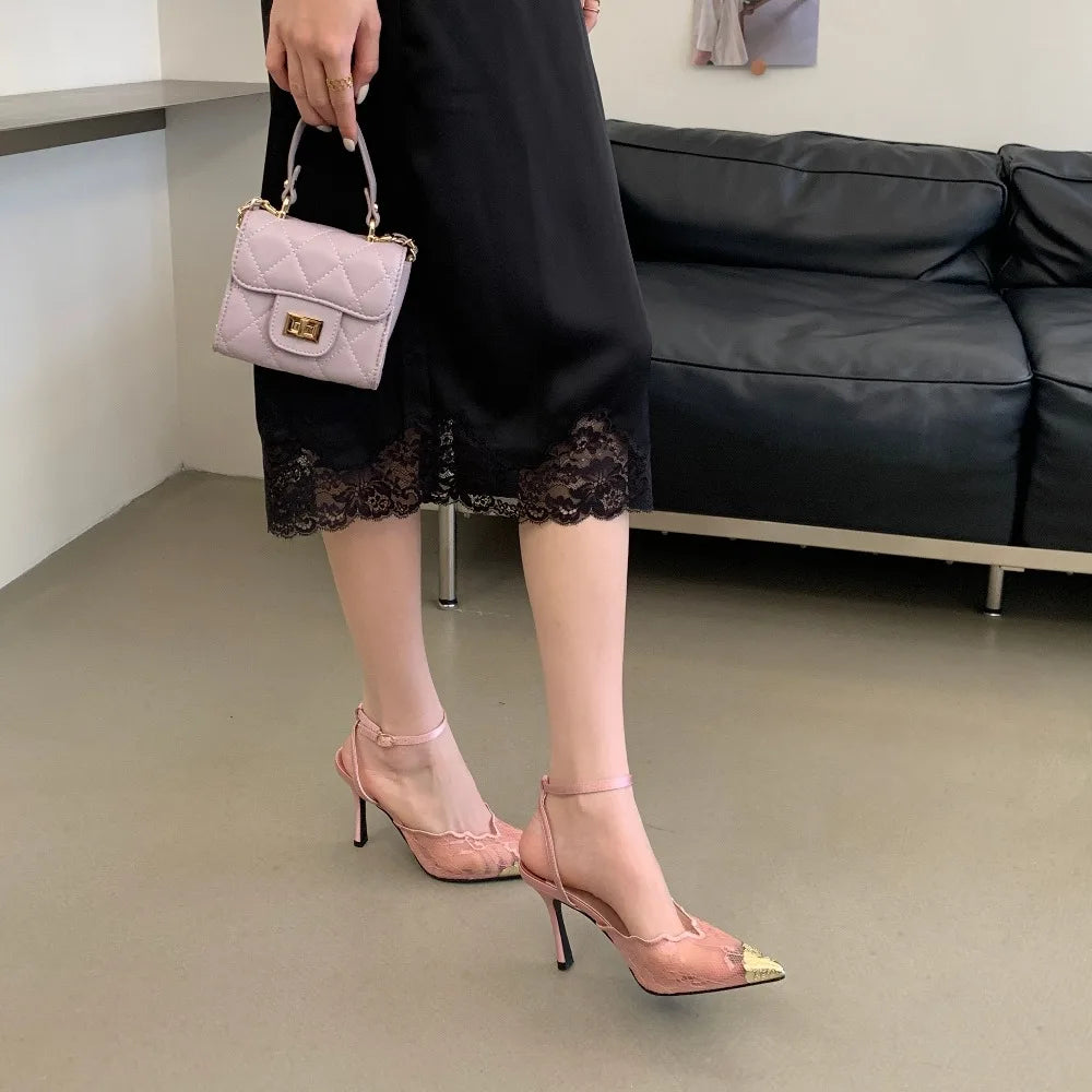Elegant White Lace Slingback Stiletto Heels for Women