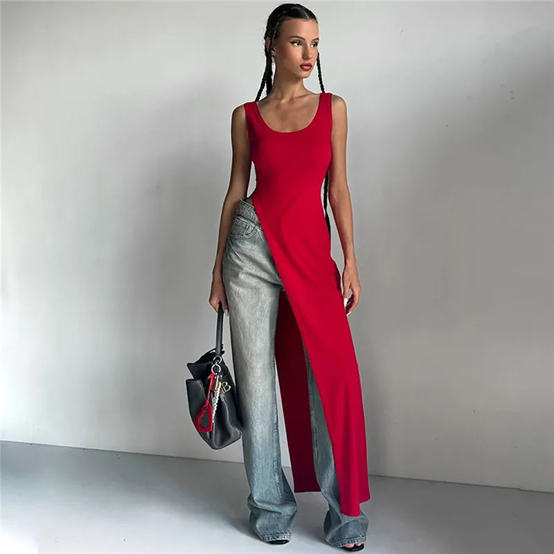 Elegant Asymmetrical High Slit Maxi Dress for Women