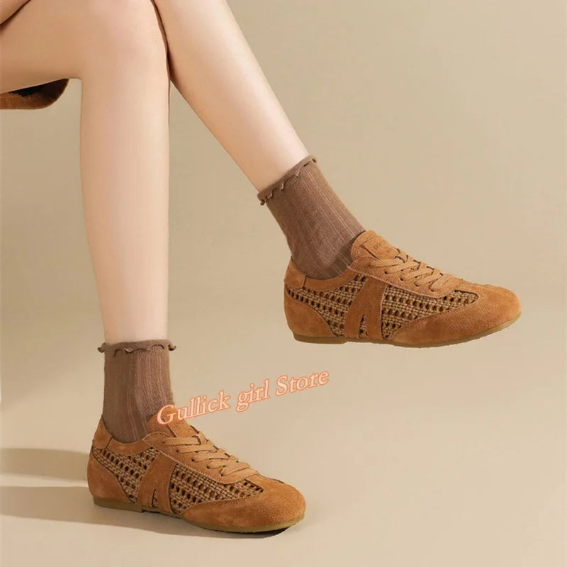 Breathable Openwork Knit Leather Training Shoes for Women
