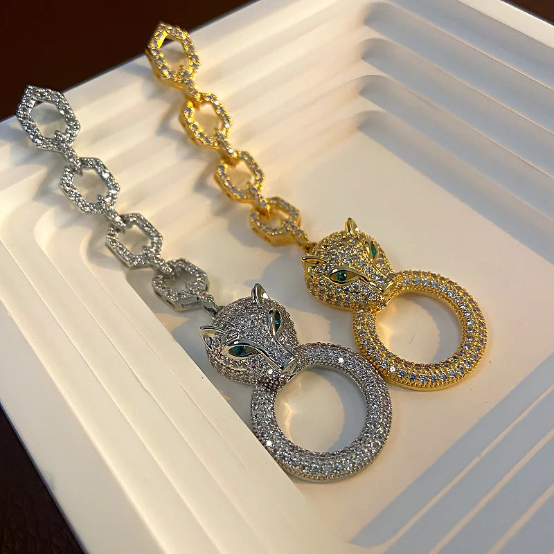 Leopard Zircon Earrings Necklace And Bracelet Set for Women