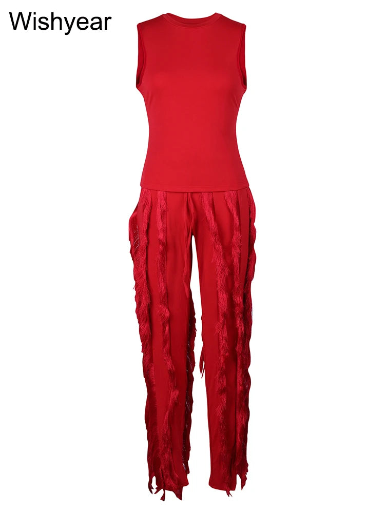Drawstring Fringed Two Piece Set