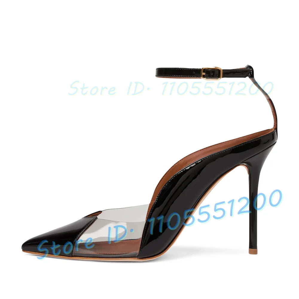 Burgundy Leather Clear PVC Stiletto Sandals for Women