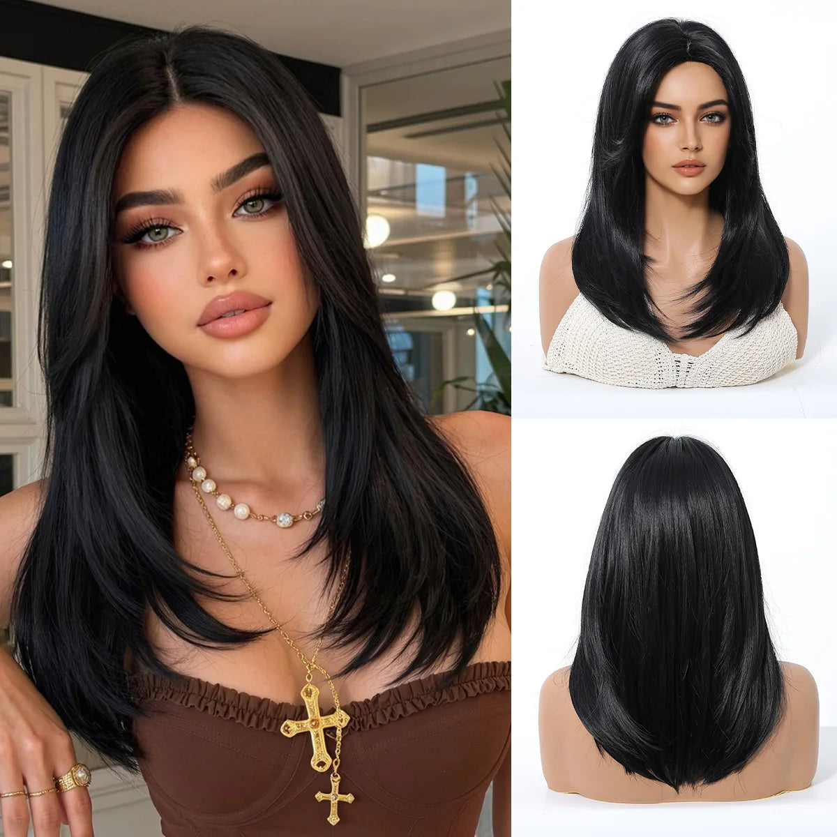 Long Straight White Synthetic Wig With Center Part for Women