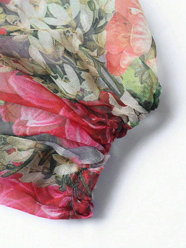 TOLEEN 2024 New Casual Elegant Boho Vacation Party Dresses Women's Vintage Floral Print Long Sleeve Frill Trim Summer Maxi Dress