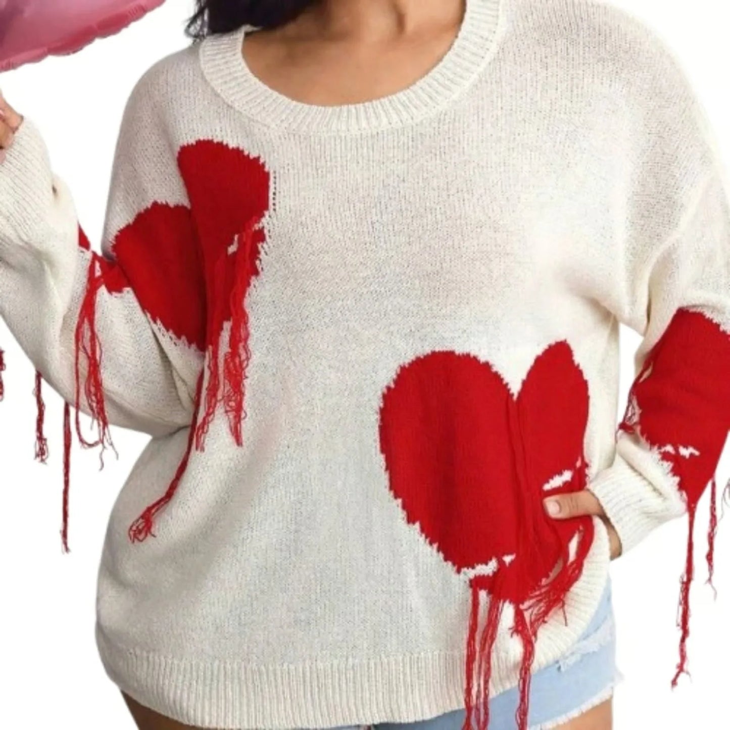 Oversized Tassel Embroidered Knit Sweater
