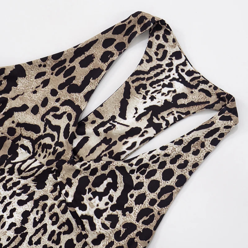 Leopard Print Sleeveless Jumpsuit with Stretch for Women