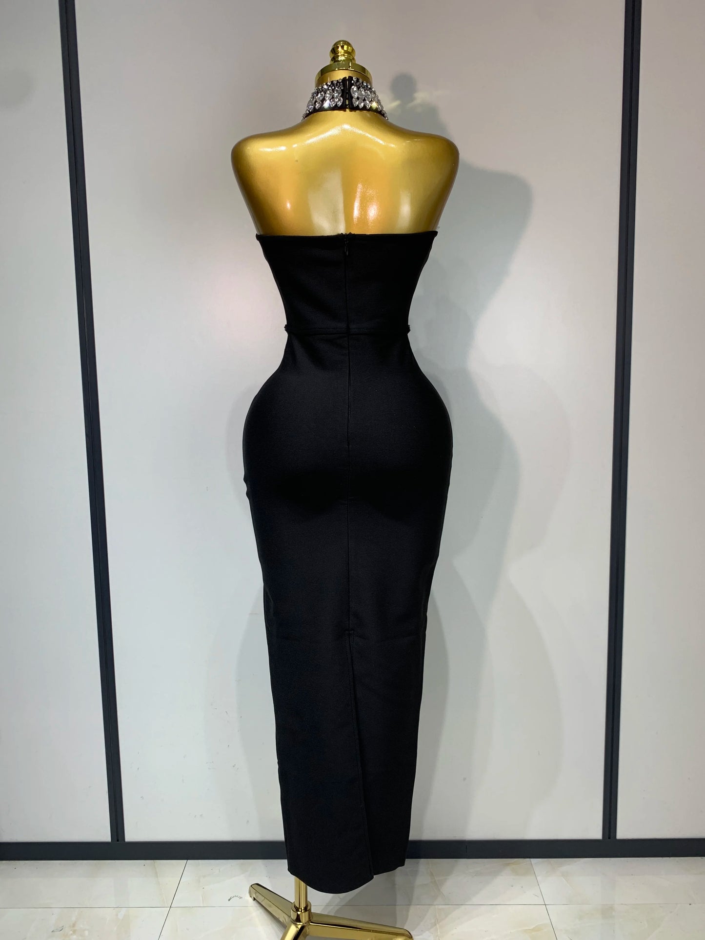 High Quality Strapless Beading With Necklace Bandage Dress  Celebrity Elegant  Evening Party Fancy Club Birthday Dresses