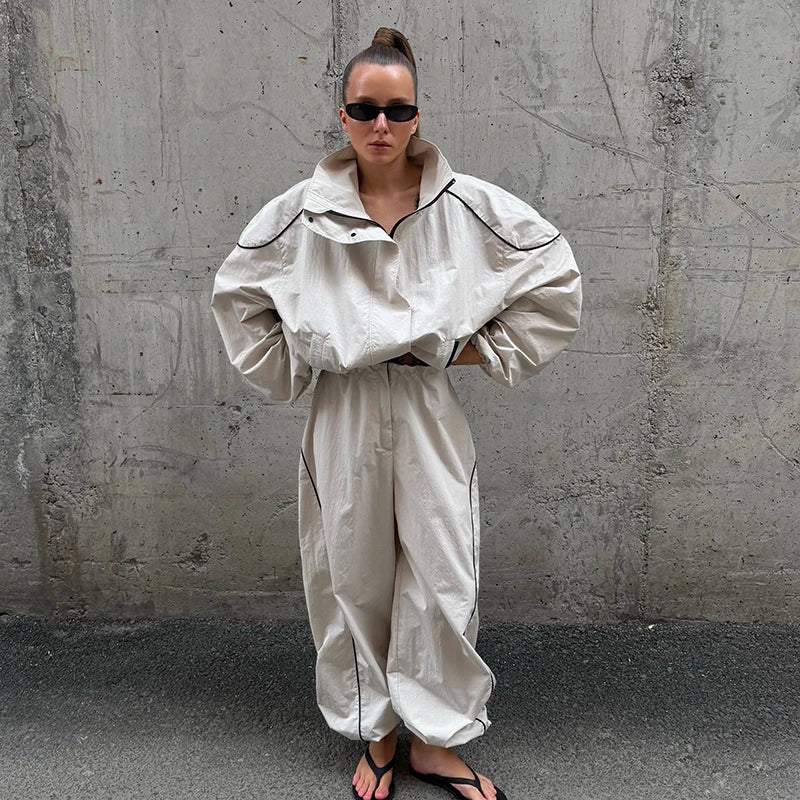 Elegant Loose Zip Up Casual Two Piece Set for Women