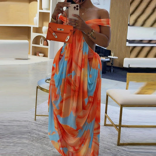 Bohemian Backless Pleated Maxi Dress