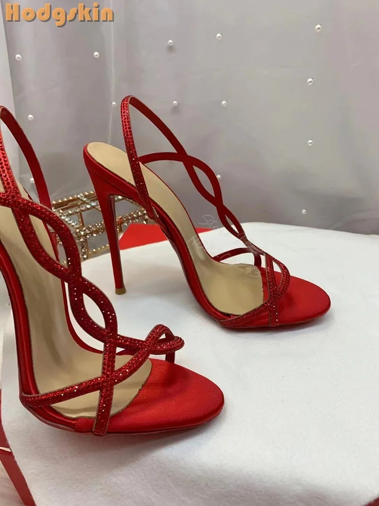 Crystal Strappy Thin Stiletto Heel Sandals for Women