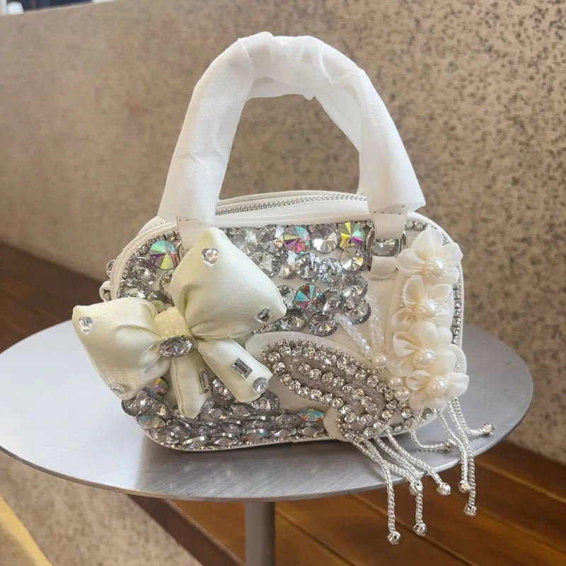 Pearl Bow Rhinestone Evening Clutch