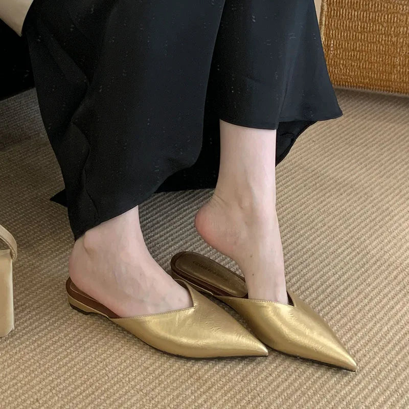 Summer Spring Luxury Flats Ladies Slippers Female Slides Sandals Shoes Fashion Pointed Toe Flats Slippers Shoes For Women Mules