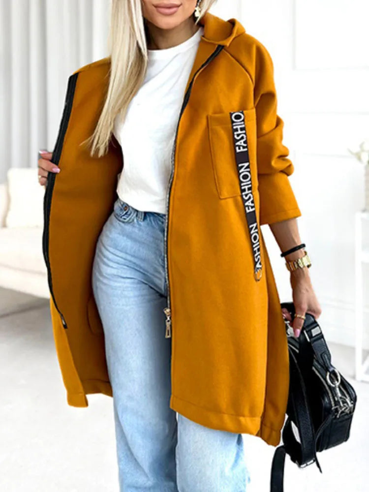 Autumn Winter Pockets Spliced Zipper Coat New Thick Warm Solid Color Women's Jacket Hooded Sports Long Sleeved Lady Outerwear