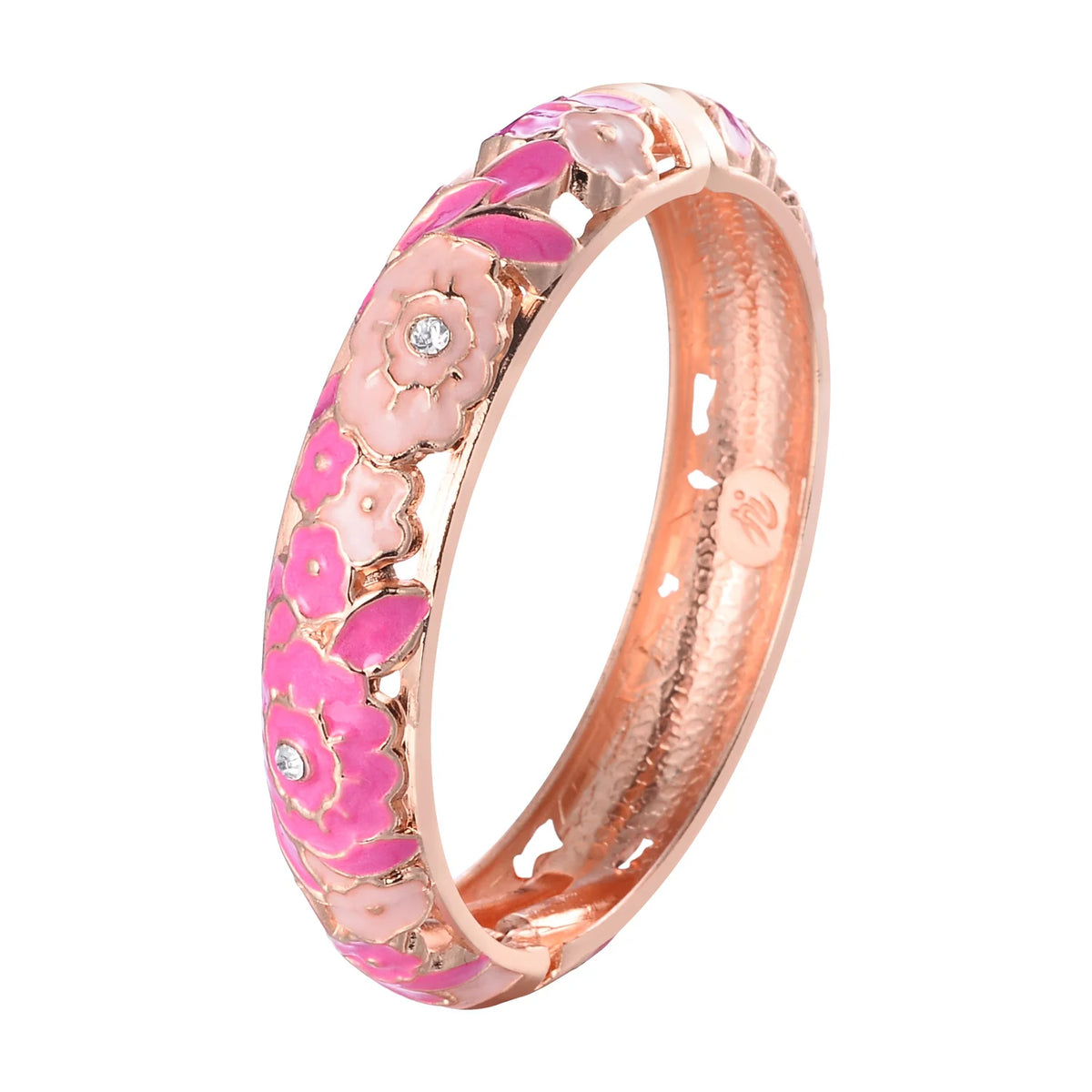 Enameled Rose Flower Cuff Bracelet