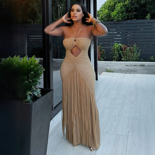 Hollow Out Sheer Crochet Maxi