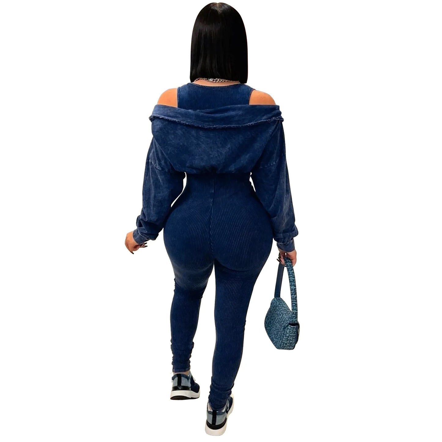 CM.YAYA Fashion Women Knit Ribbed Long Sleeve Moto Biker Jumpsuits Strap Autumn Washed Streetwear Slim One Piece Suit Romper