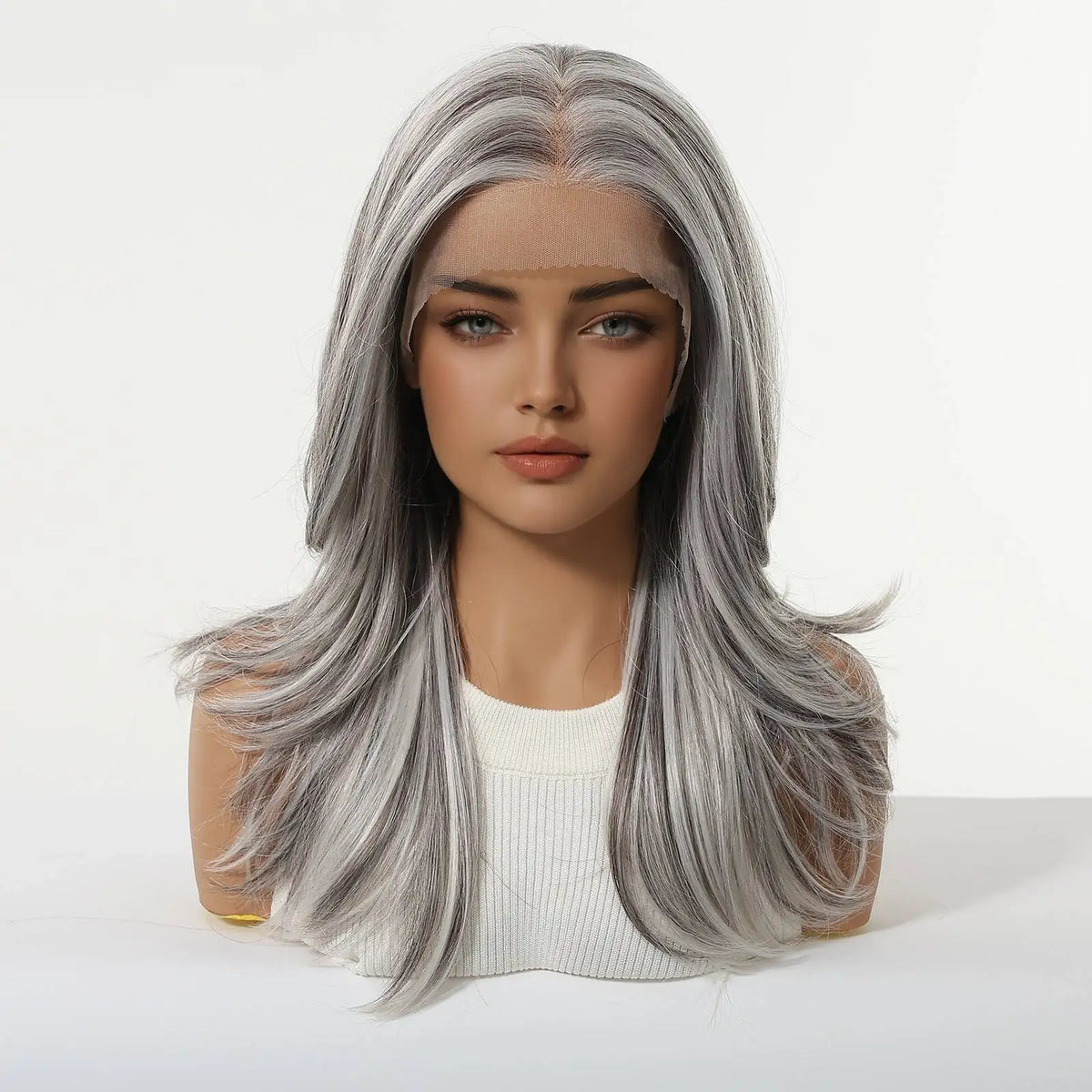 Long Silver Grey Lace Front Wig With Realistic Pre Plucked Hairline for Women