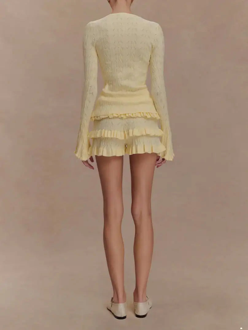 Ruffled Patchwork Knit Set