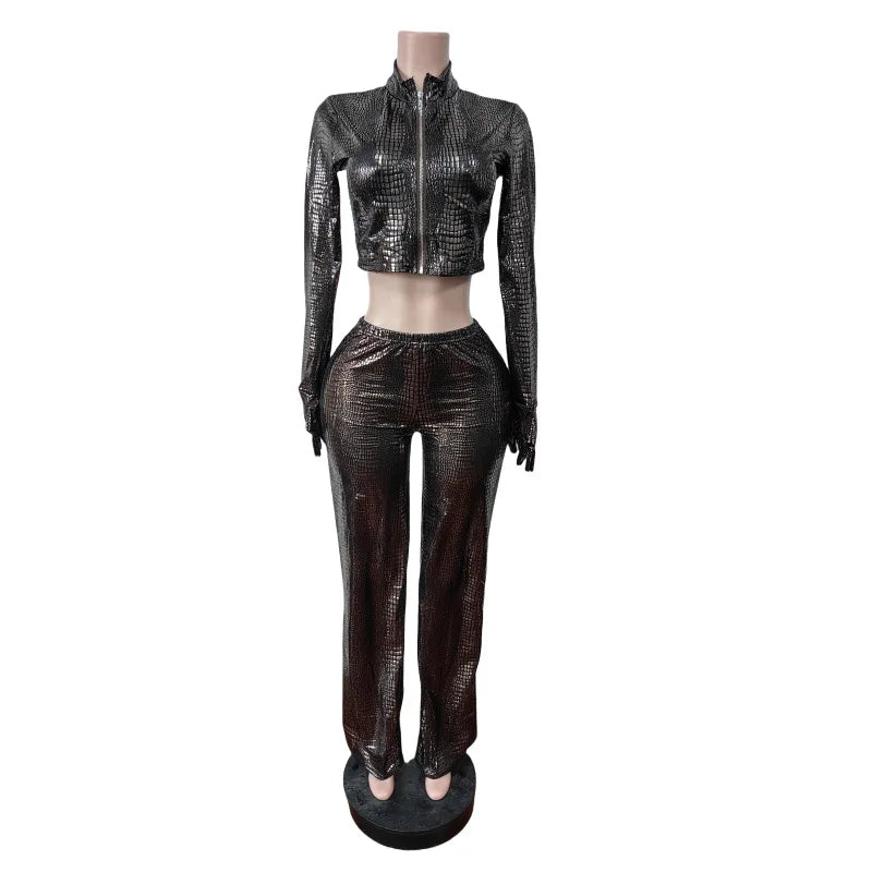 Classic Soft Stretch Zip Front Hooded Two Piece Set for Women
