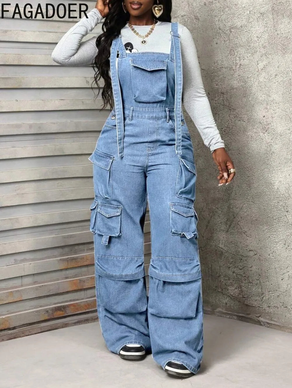 Patchwork Denim Jumpsuit with Spaghetti Straps for Women