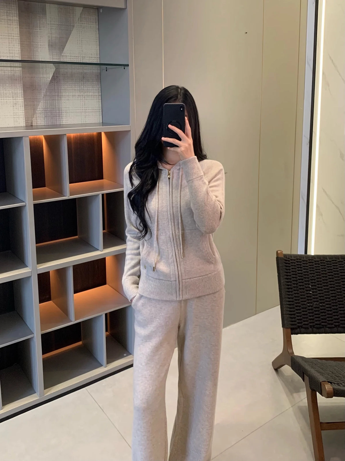 Hooded Knit Two Piece Set With Elastic Waist Pants For Women