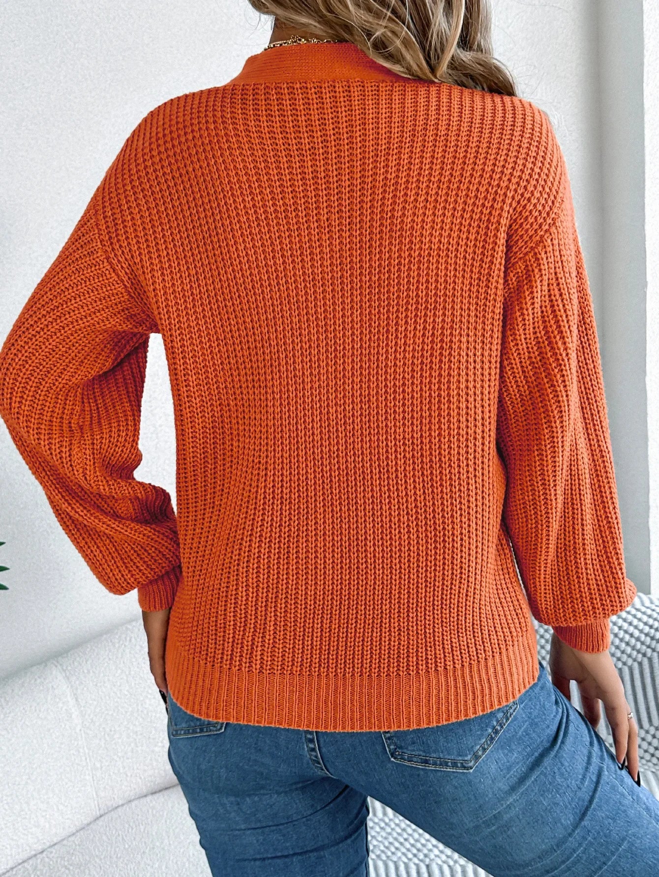 Casual Sweater Women Streetwear Hollow V-neck Elegant Lantern Sleeve Head Tops 2024 Autumn/Winter New Long Sleeved T-shirt Y2k