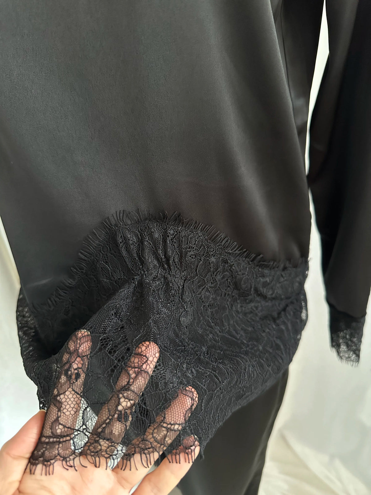 Elegant Lace Satin Wide Leg Pants Two Piece Set for Women