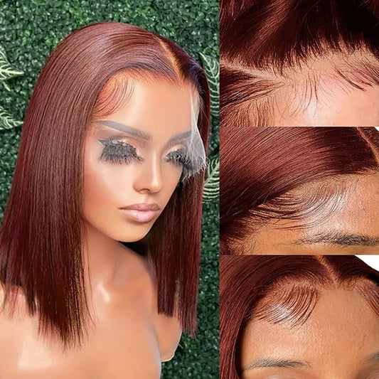 Reddish Brown Bob Wig Human Hair Short Straight Brown Bob Lace Front Wigs Human Hair 13X4 Transparent Lace Wigs Colored