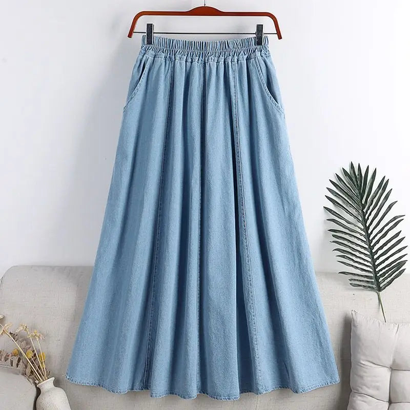 Classic Retro Denim Midi Regular Fit Skirt For Women