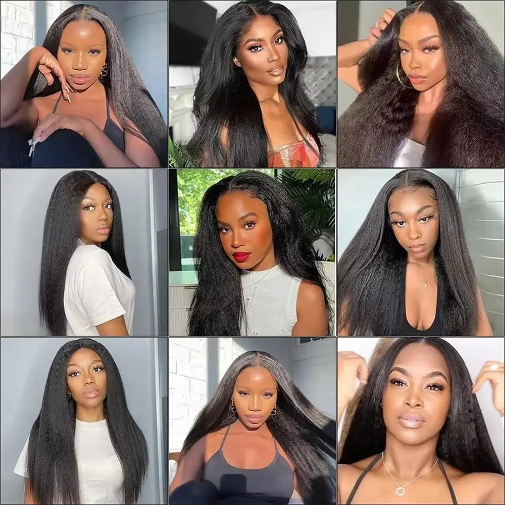 Kinky Straight Human Hair Transparent Lace Wig for Women