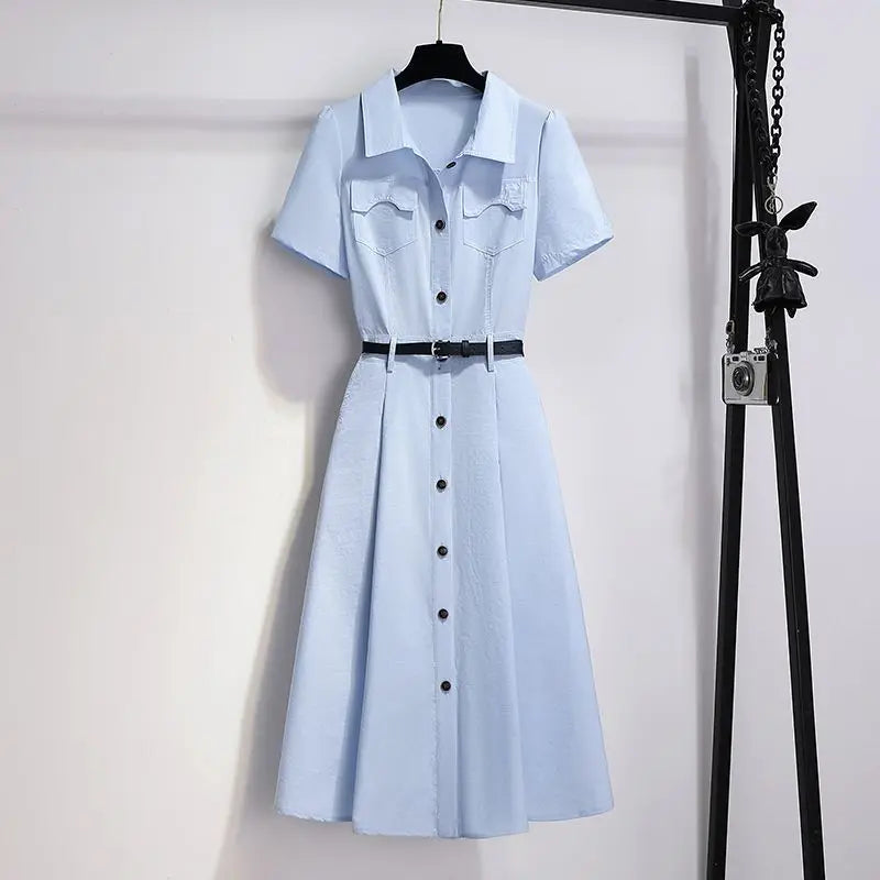 Elegant Lightweight French Blue Shirt Dress for Women