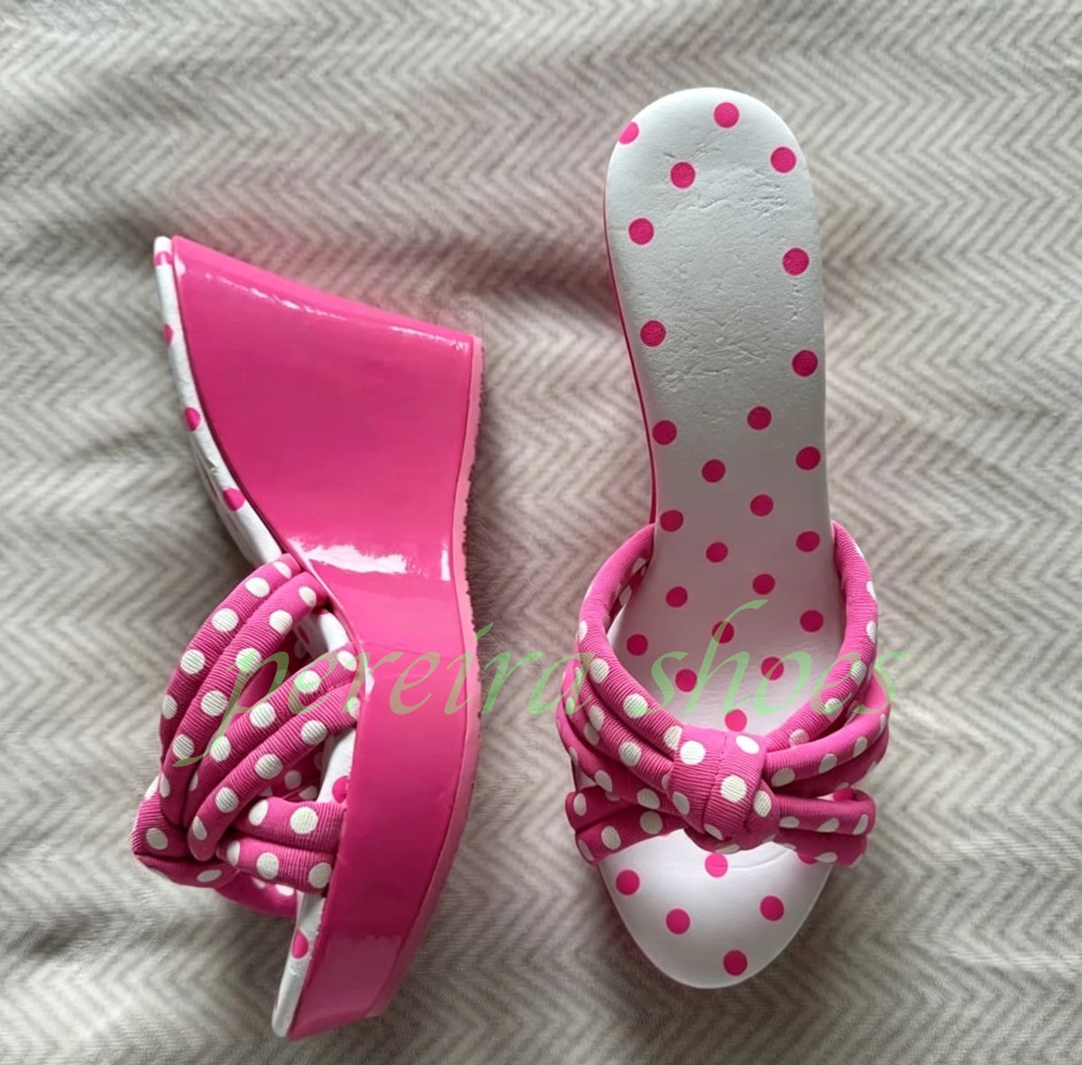 Polka Dot Bow Strap Platform Wedge Sandals for Women