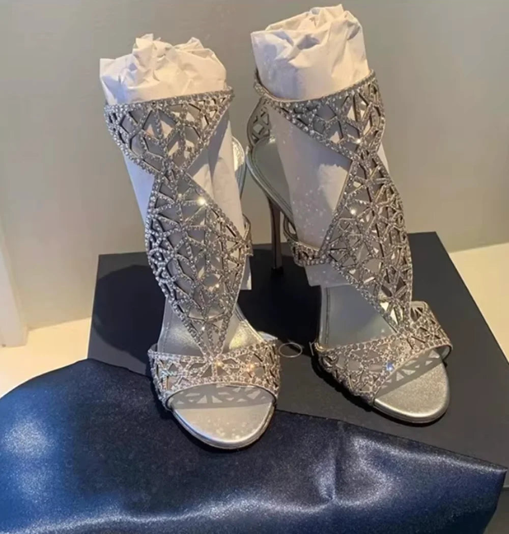 Rose Gold Crystal Stiletto Sandals