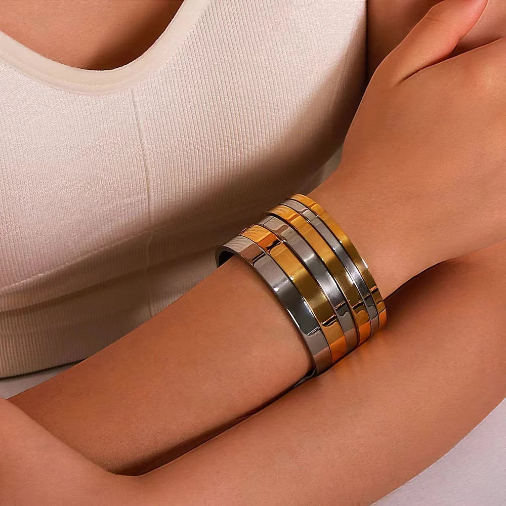 Waterproof Oval Stainless Steel Bangle Bracelet for Women