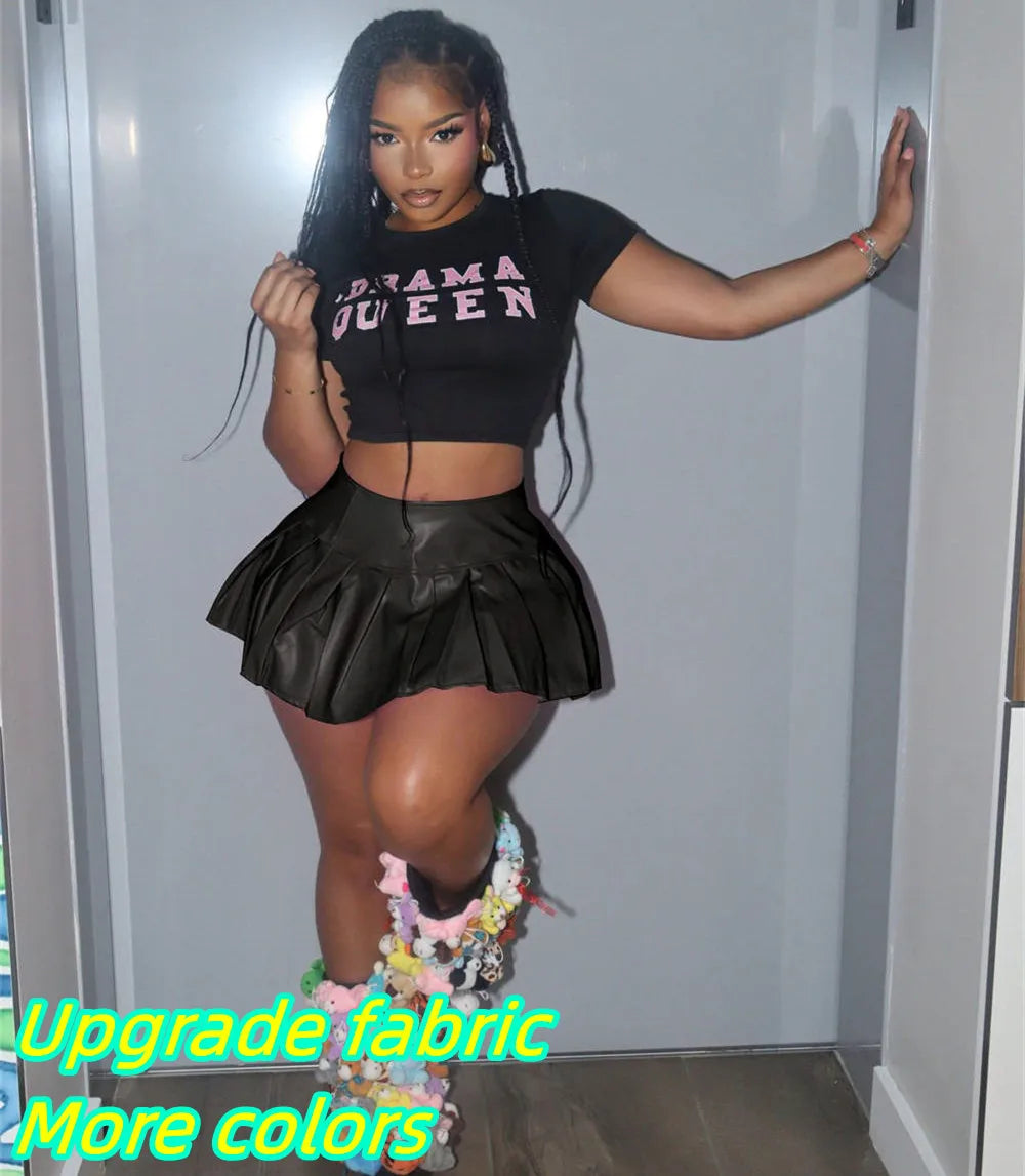 FAGADOER Reflective Silver Y2k Mini Pleated Skirt Party Club Outfits for Women Sexy A-line High Waisted Ball Gown Short Skirts
