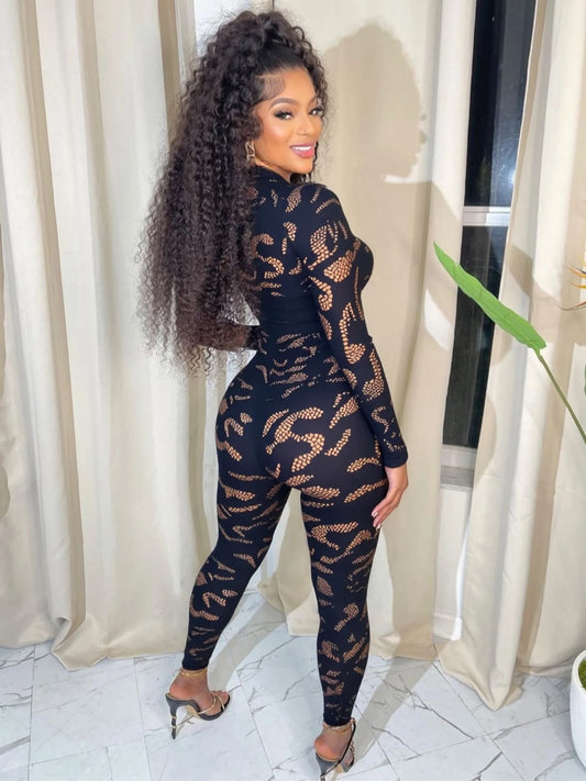 Peach Lace See Through Jumpsuit