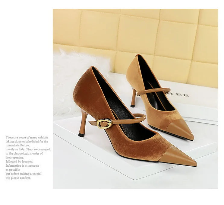 Suede Buckle Strap Pointed Toe Stiletto Pumps for Women